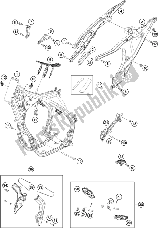 All parts for the Frame of the Husqvarna FC 350 2019