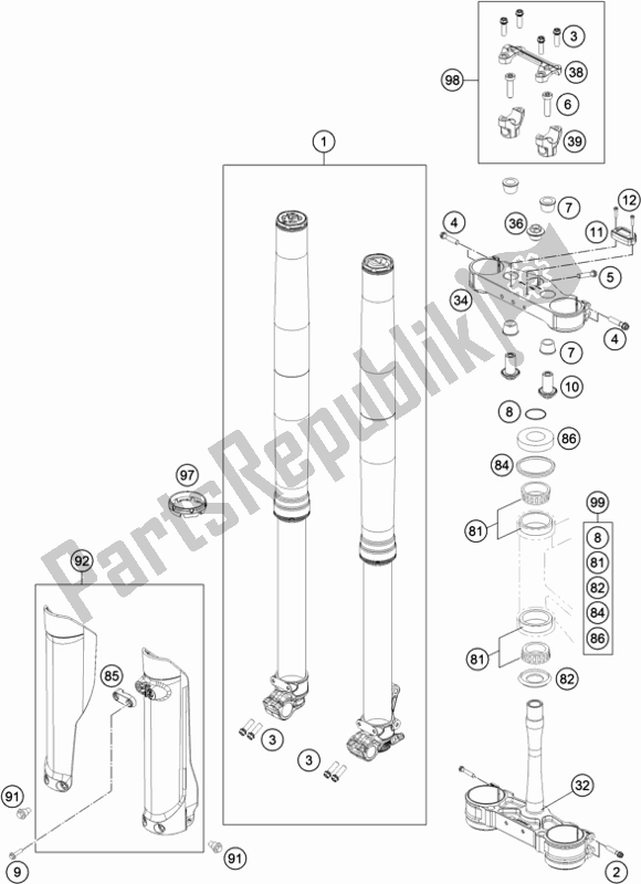 All parts for the Front Fork, Triple Clamp of the Husqvarna FC 350 2019