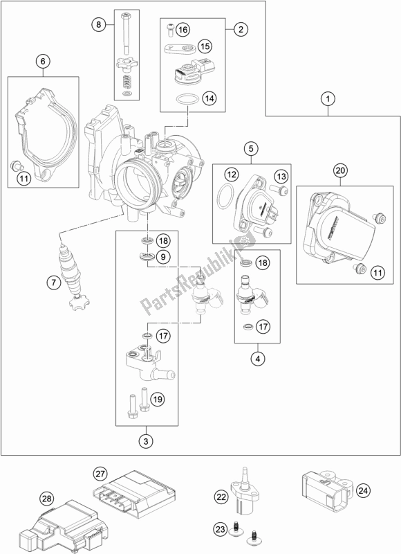 All parts for the Throttle Body of the Husqvarna FC 350 2019