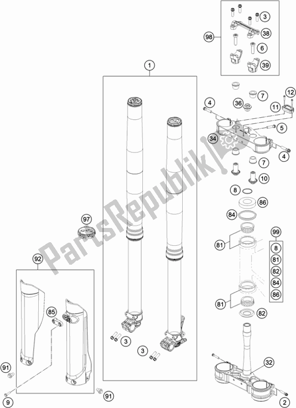 Todas las partes para Horquilla Delantera, Triple Abrazadera de Husqvarna FC 350 EU 2017