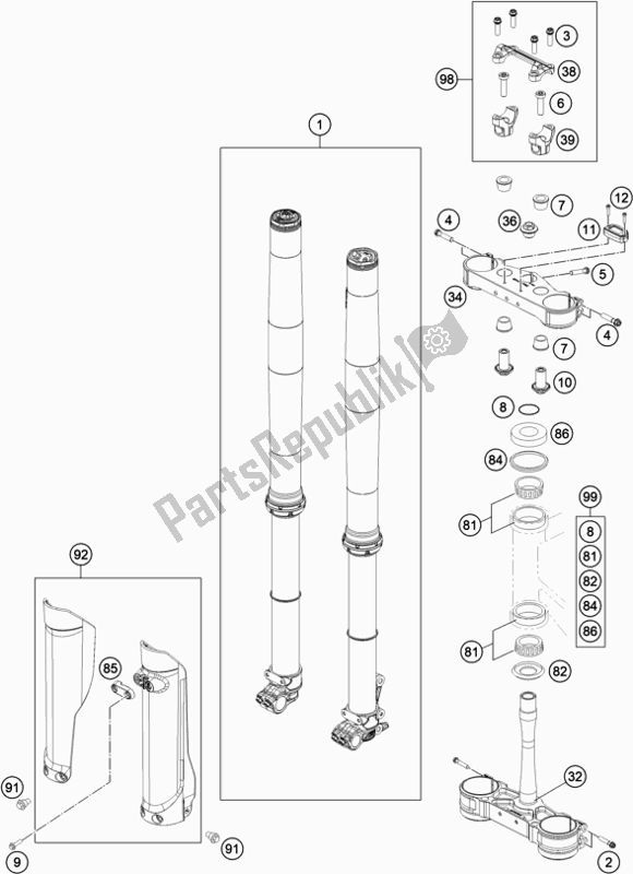 Todas as partes de Garfo Dianteiro, Braçadeira Tripla do Husqvarna FC 350 EU 2020