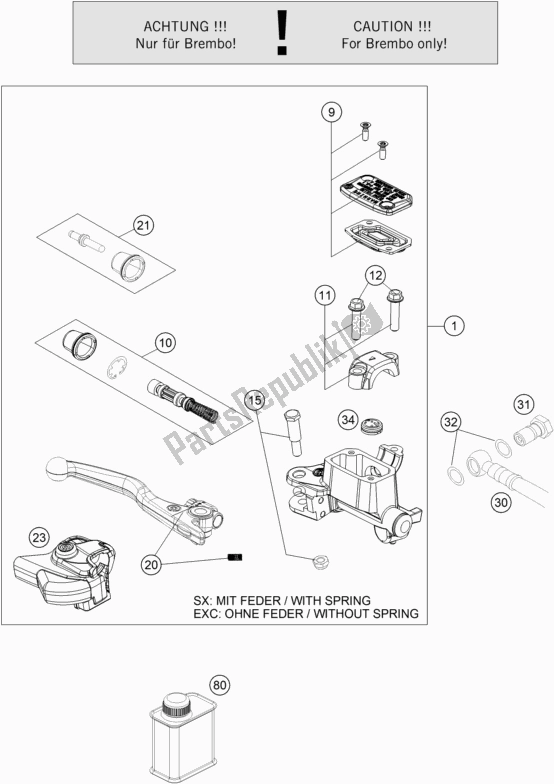 All parts for the Front Brake Control of the Husqvarna FC 350 EU 2021