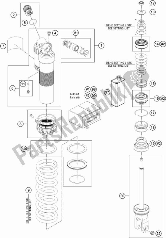 All parts for the Shock Absorber Disassembled of the Husqvarna FC 350 EU 2021