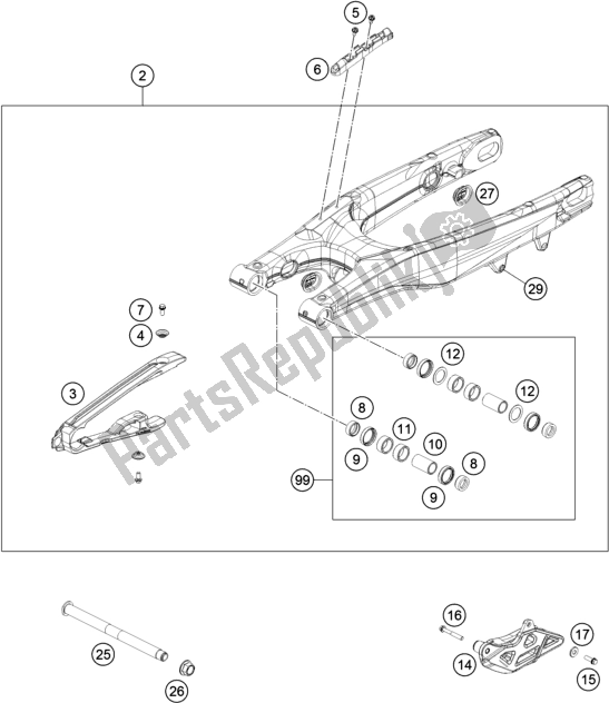 All parts for the Swing Arm of the Husqvarna FC 350 EU 2021