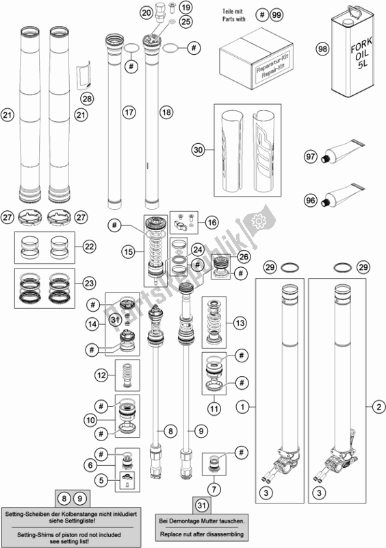 All parts for the Front Fork Disassembled of the Husqvarna FC 350 EU 2022