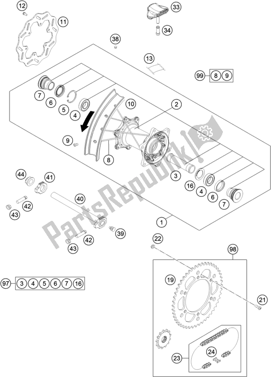 Todas as partes de Roda Traseira do Husqvarna FC 450 2019