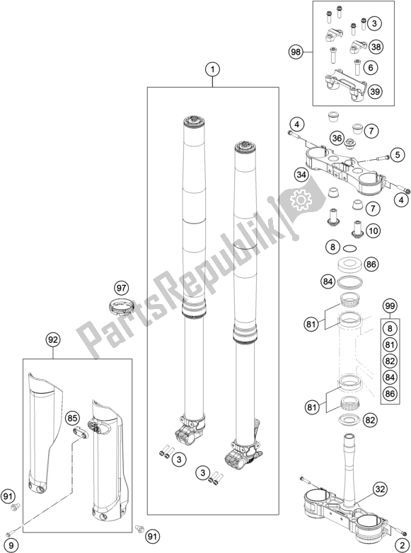 All parts for the Front Fork, Triple Clamp of the Husqvarna FC 450 EU 2016