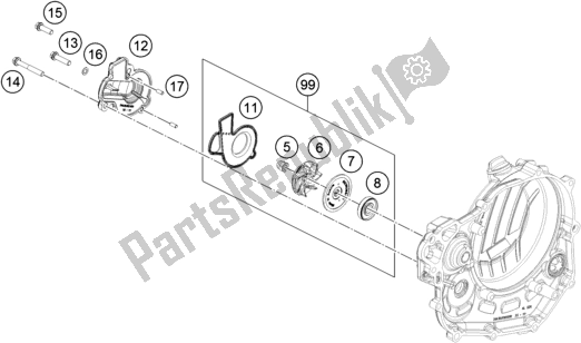 All parts for the Water Pump of the Husqvarna FC 450 EU 2016