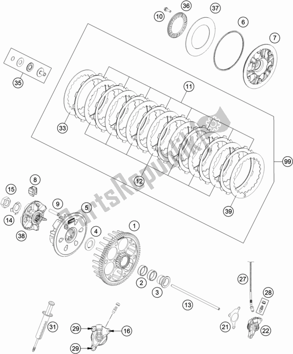 All parts for the Clutch of the Husqvarna FC 450 EU 2018