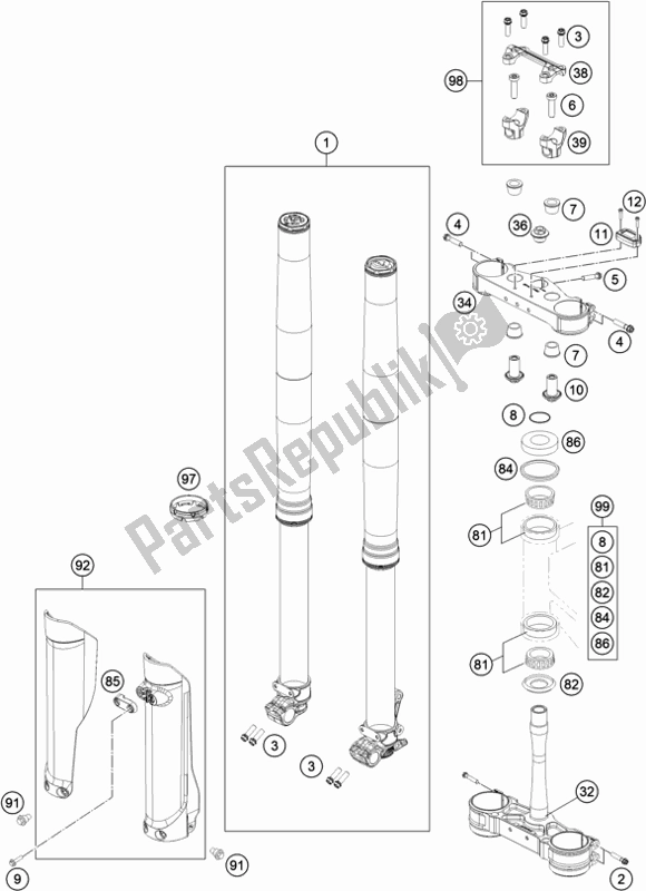 All parts for the Front Fork, Triple Clamp of the Husqvarna FC 450 EU 2018