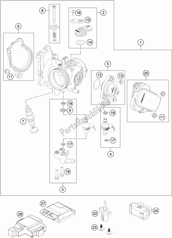 All parts for the Throttle Body of the Husqvarna FC 450 EU 2019