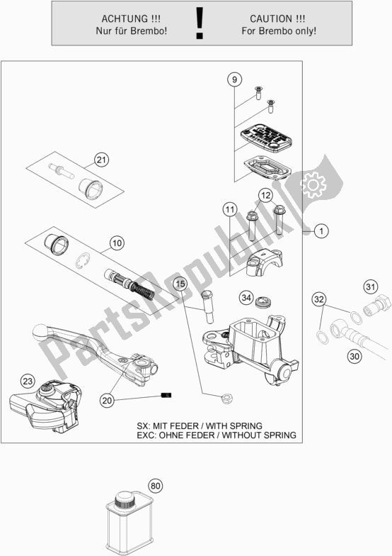 Todas as partes de Front Brake Control do Husqvarna FC 450 EU 2020