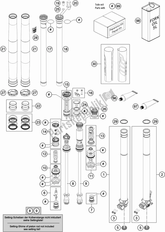 Toutes les pièces pour le Fourche Avant Démontée du Husqvarna FC 450 EU 2020