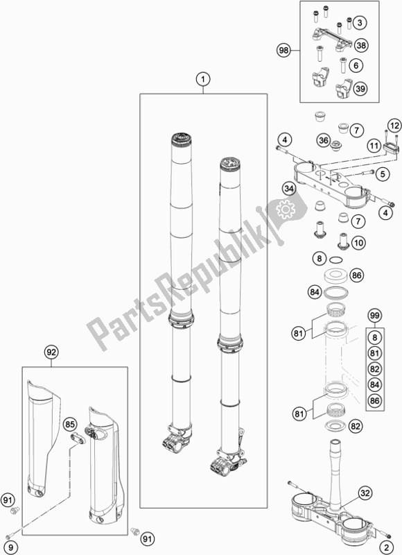 All parts for the Front Fork, Triple Clamp of the Husqvarna FC 450 EU 2020