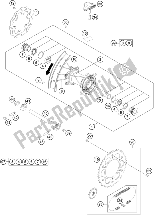 Todas as partes de Roda Traseira do Husqvarna FC 450 EU 2021