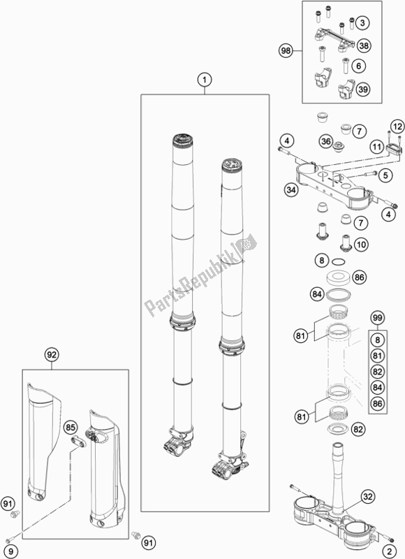 All parts for the Front Fork, Triple Clamp of the Husqvarna FC 450 EU 2022