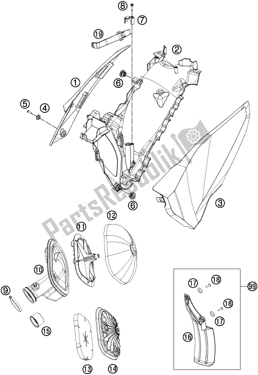 All parts for the Air Filter of the Husqvarna FE 250 2016