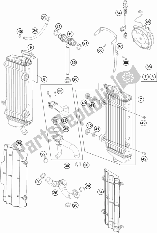 All parts for the Cooling System of the Husqvarna FE 250 2016
