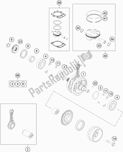 All parts for the Crankshaft, Piston of the Husqvarna FE 250 2016