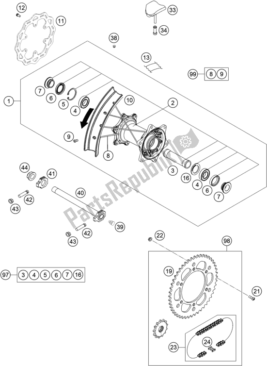 Todas as partes de Roda Traseira do Husqvarna FE 250 2016