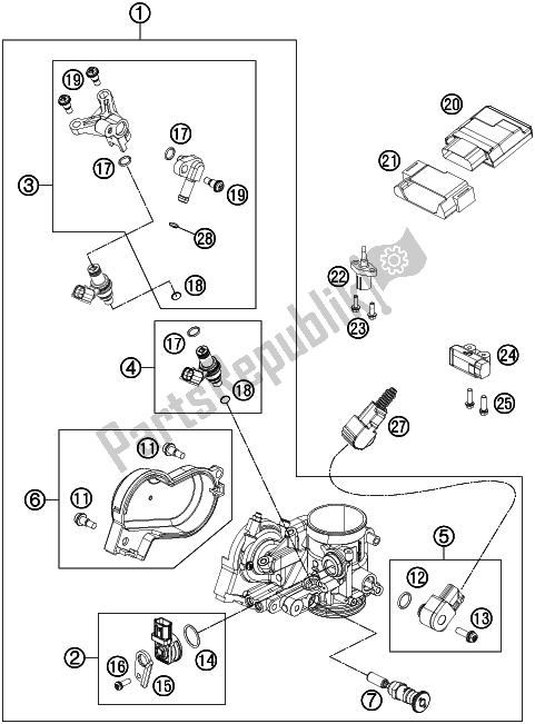 All parts for the Throttle Body of the Husqvarna FE 250 2016
