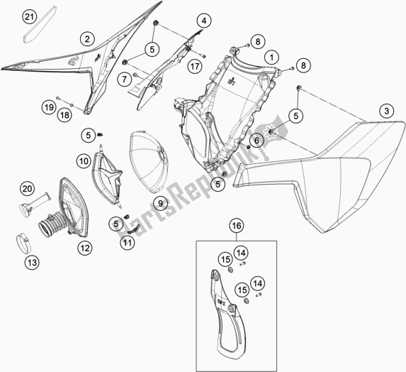 Alle onderdelen voor de Luchtfilter van de Husqvarna FE 250 2017