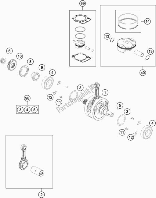 All parts for the Crankshaft, Piston of the Husqvarna FE 250 2018