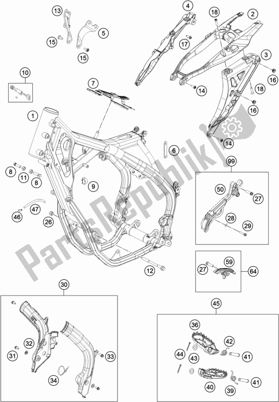 All parts for the Frame of the Husqvarna FE 250 2018