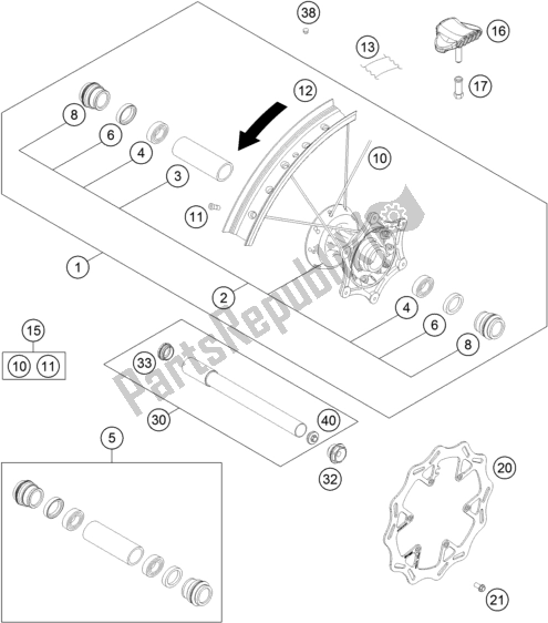 All parts for the Front Wheel of the Husqvarna FE 250 2018