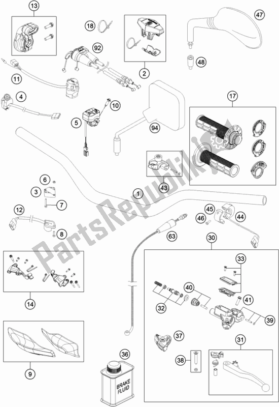 All parts for the Handlebar, Controls of the Husqvarna FE 250 2018