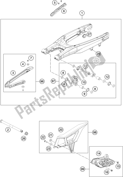 All parts for the Swing Arm of the Husqvarna FE 250 2018