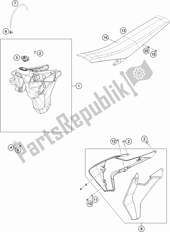 Todas las partes para Tanque, Asiento de Husqvarna FE 250 2018