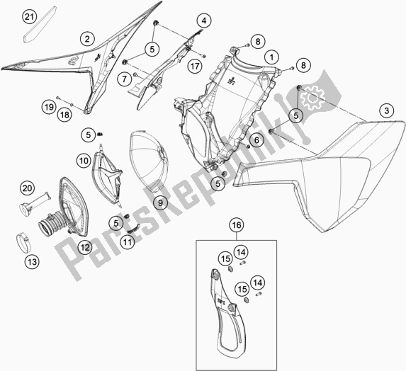 All parts for the Air Filter of the Husqvarna FE 250 2019