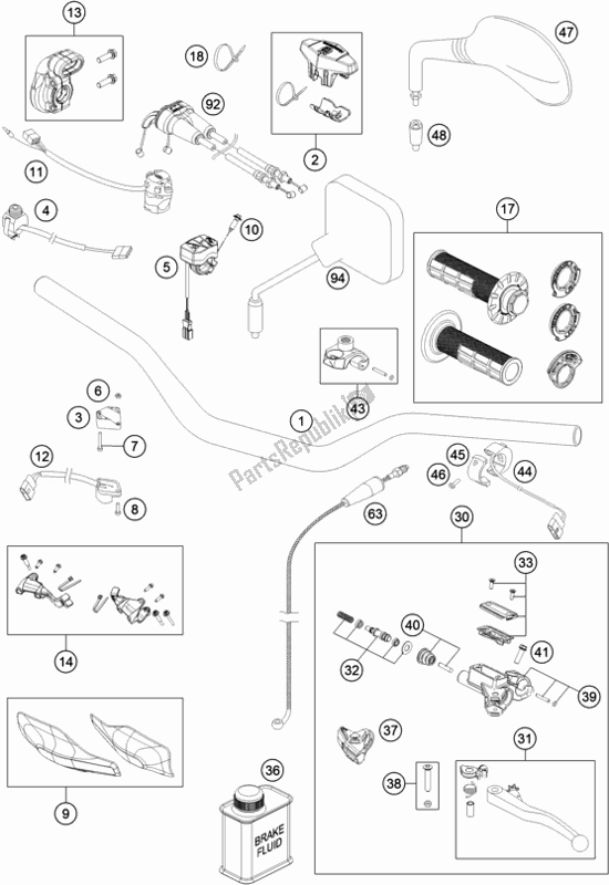 All parts for the Handlebar, Controls of the Husqvarna FE 250 2019