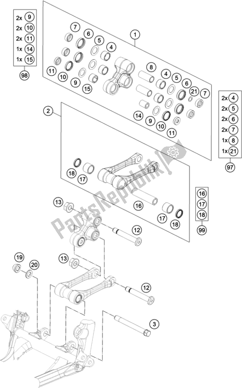 All parts for the Pro Lever Linking of the Husqvarna FE 250 2019