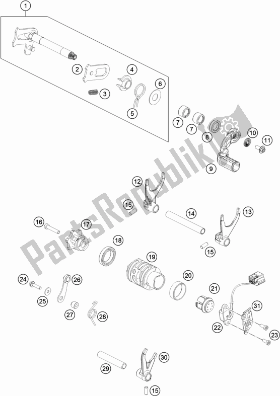 All parts for the Shifting Mechanism of the Husqvarna FE 250 2019