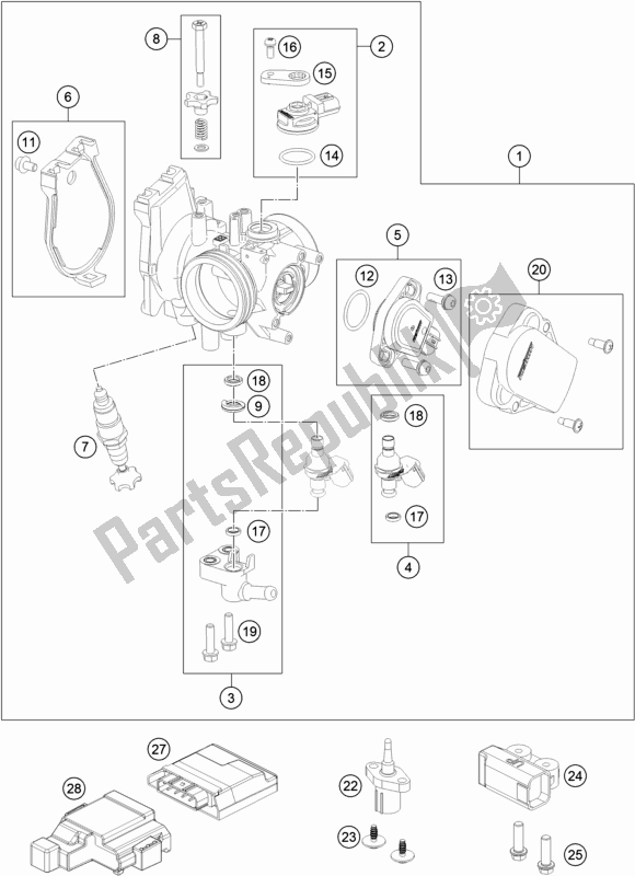 All parts for the Throttle Body of the Husqvarna FE 250 2019