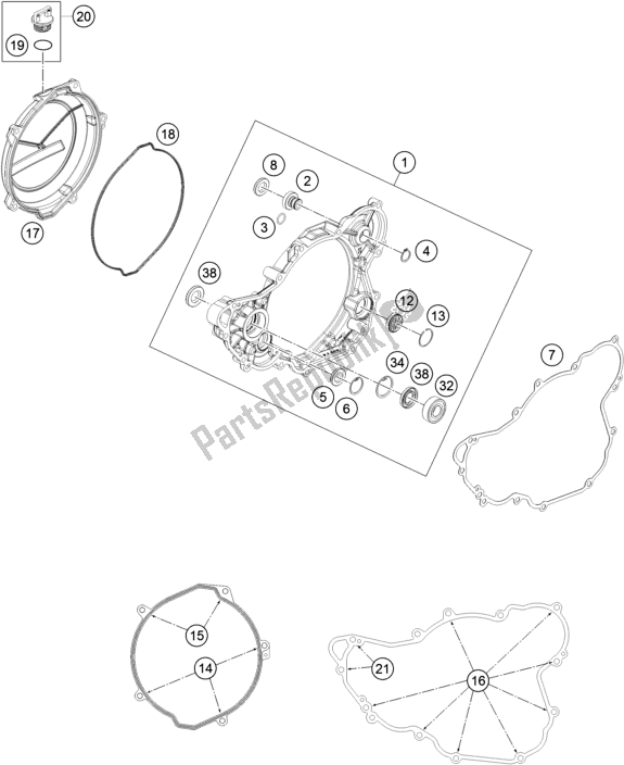 All parts for the Clutch Cover of the Husqvarna FE 250 EU 2016