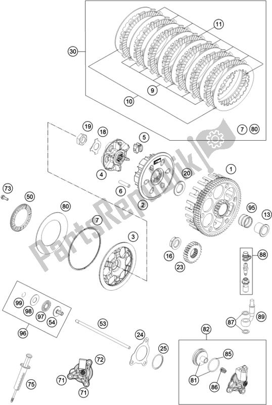 All parts for the Clutch of the Husqvarna FE 250 EU 2016