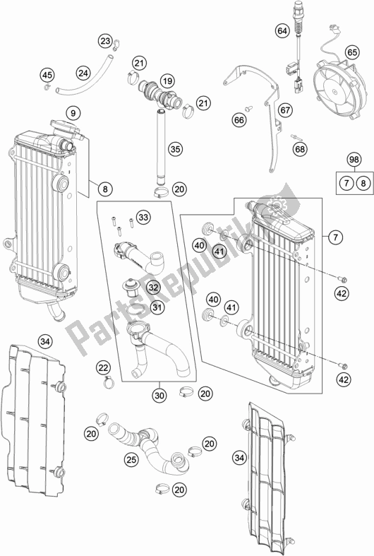 Todas as partes de Cooling System #1 do Husqvarna FE 250 EU 2016