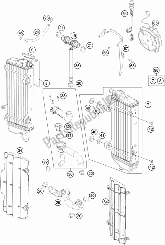 All parts for the Cooling System of the Husqvarna FE 250 EU 2016