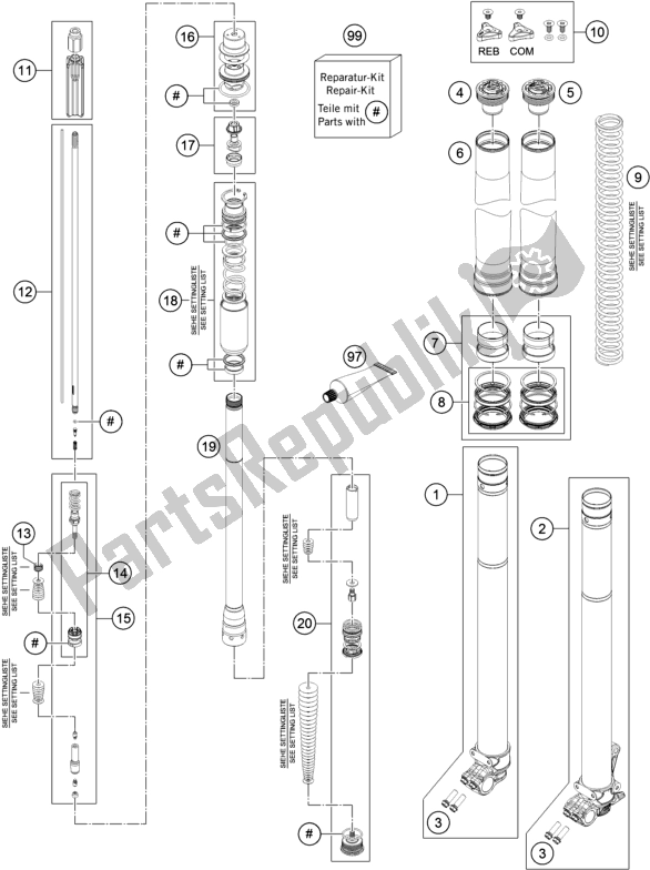 All parts for the Front Fork Disassembled of the Husqvarna FE 250 EU 2016