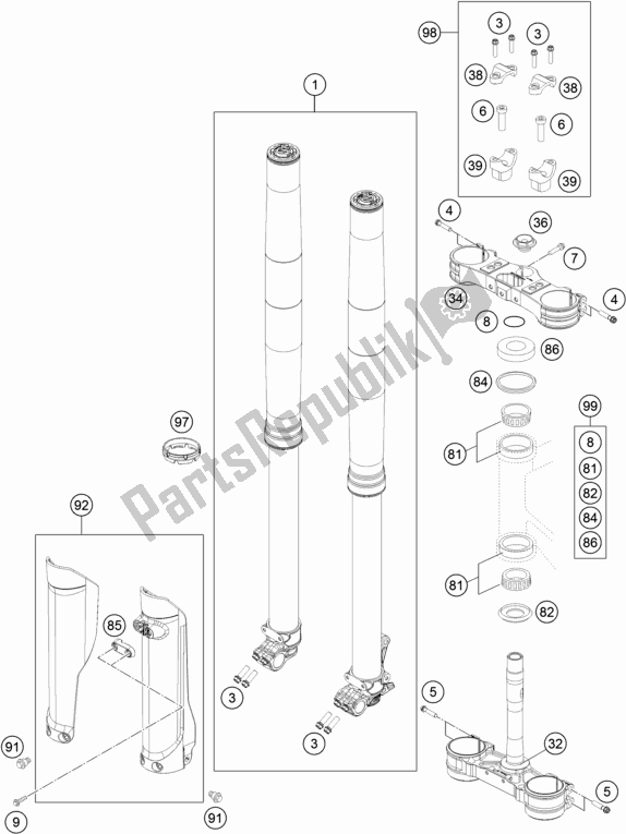 Tutte le parti per il Forcella Anteriore, Pinza Tripla del Husqvarna FE 250 EU 2016