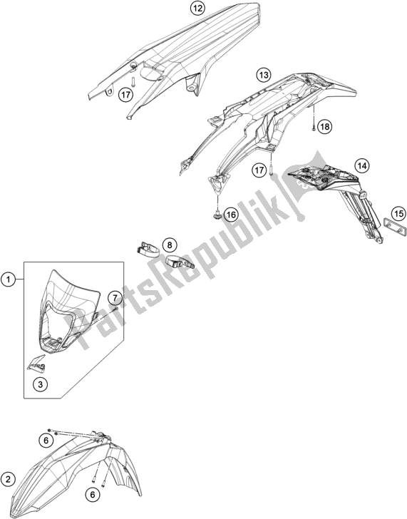 Toutes les pièces pour le Masque, Ailes du Husqvarna FE 250 EU 2016