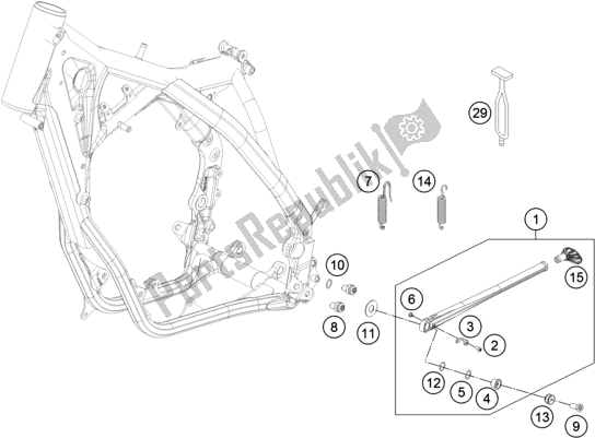 All parts for the Side / Center Stand of the Husqvarna FE 250 EU 2016