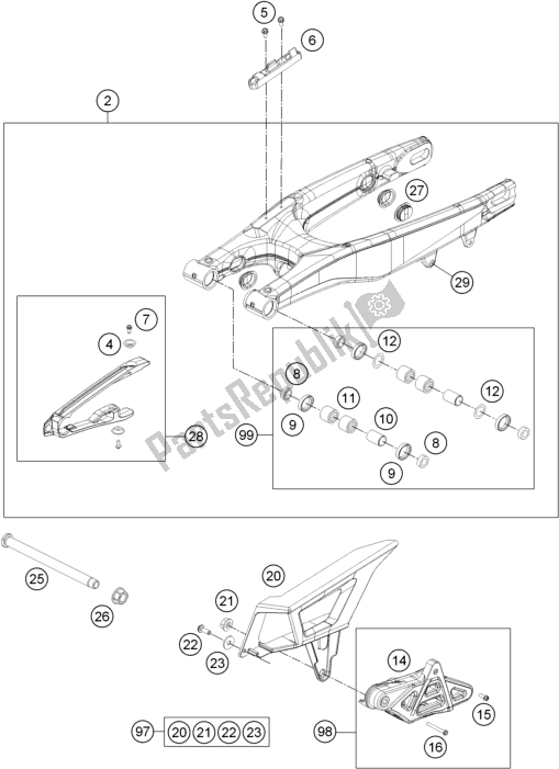 All parts for the Swing Arm of the Husqvarna FE 250 EU 2016