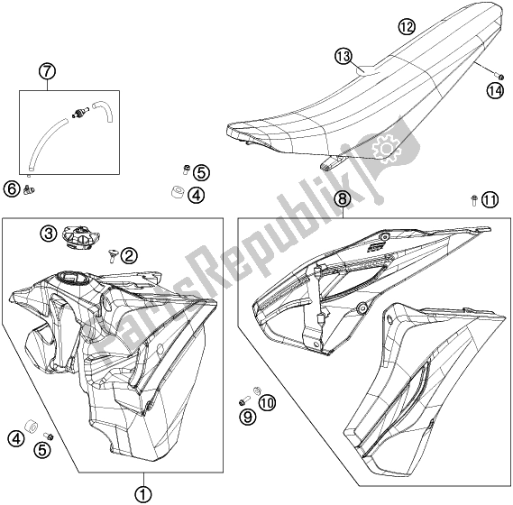 All parts for the Tank, Seat of the Husqvarna FE 250 EU 2016