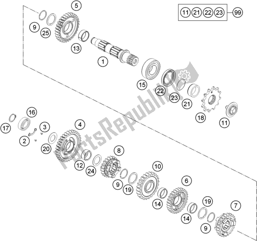 All parts for the Transmission Ii - Countershaft of the Husqvarna FE 250 EU 2016