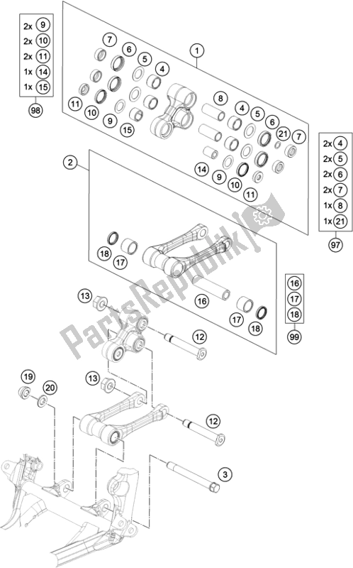 All parts for the Pro Lever Linking of the Husqvarna FE 250 EU 2018