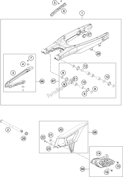 All parts for the Swing Arm of the Husqvarna FE 250 EU 2018